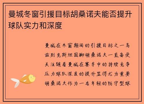 曼城冬窗引援目标胡桑诺夫能否提升球队实力和深度 曼城冬窗引援目标胡桑诺夫能否提升球队实力和深度